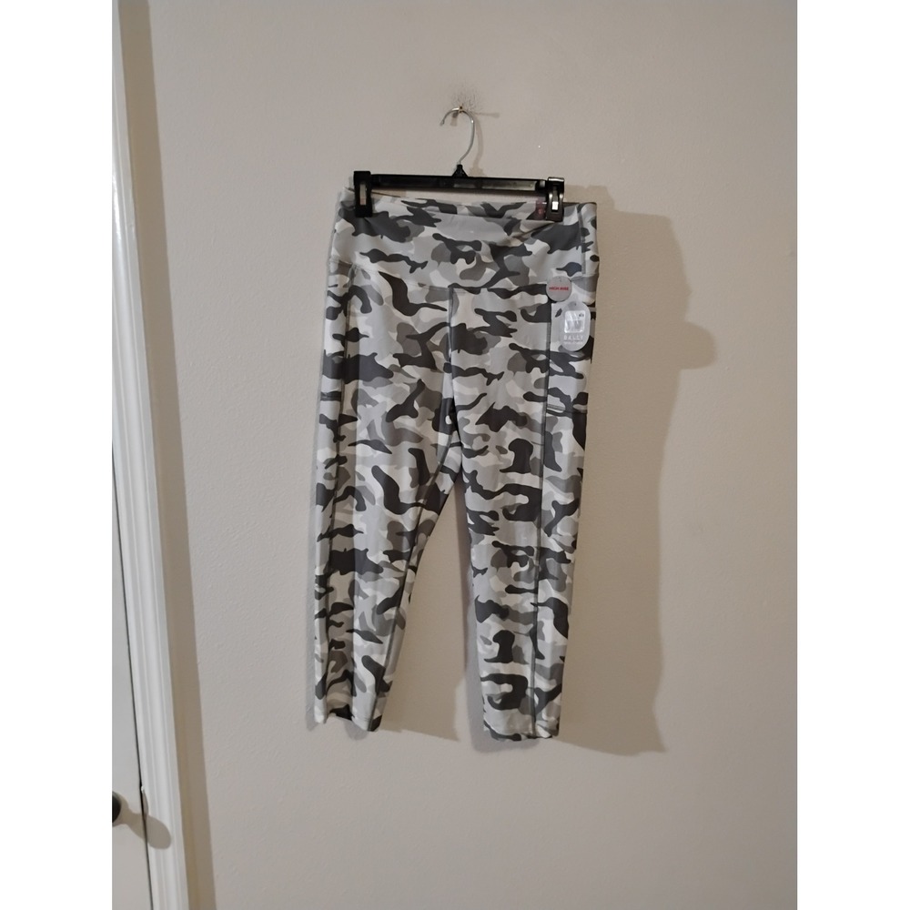 Bally Total Fitness Womens XL High Rise Camo Leggings Grey White FLC0844A New